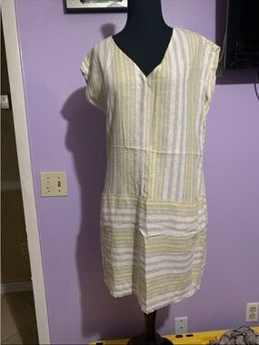 Lightweight Yellow Stripe Linen-Blend Dress
